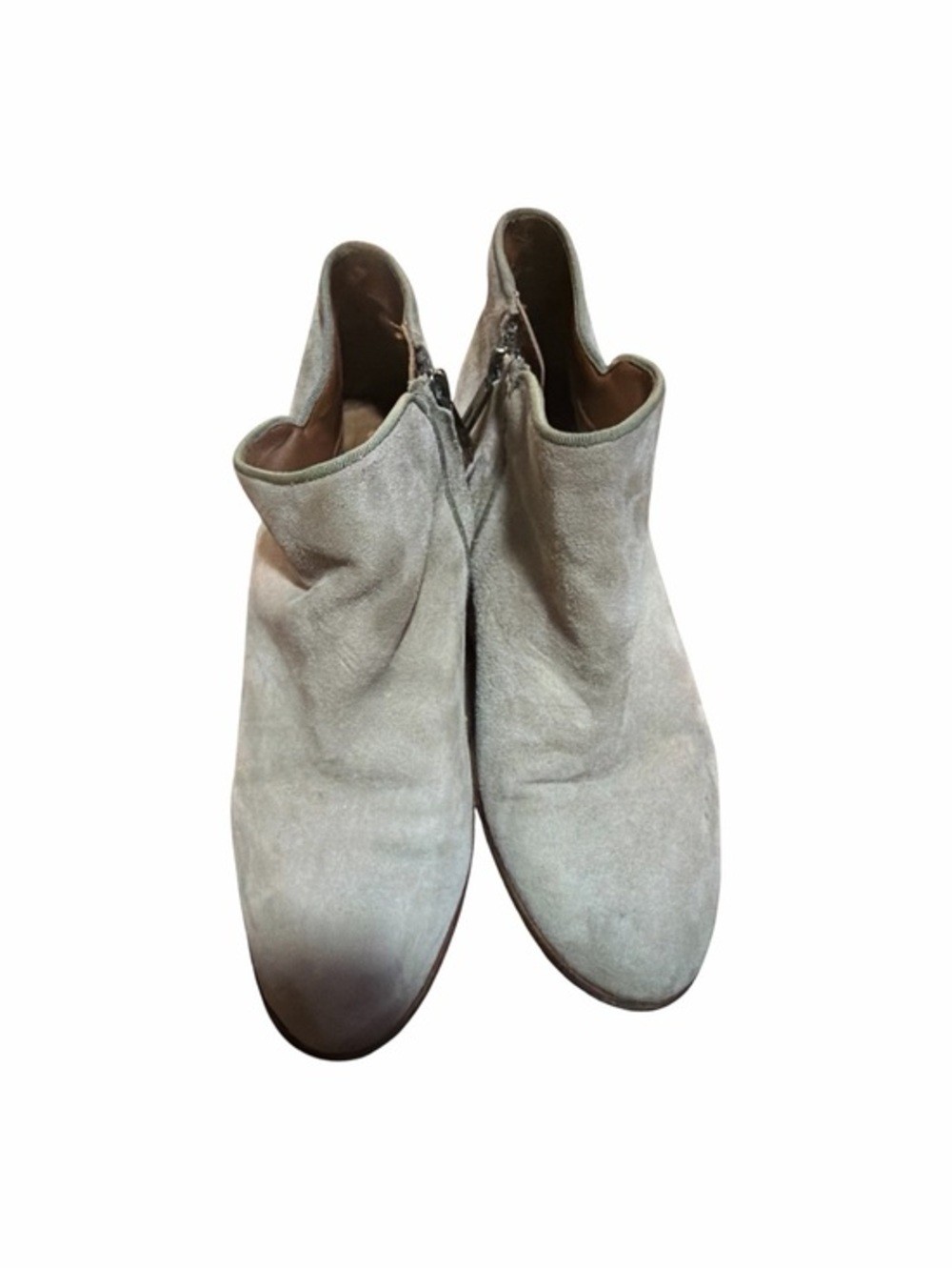 Sam Edelman Suede Ankle Booties Gray Taupe Side Zip Low Heel Women's Size 6